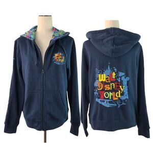 Disney World Parks Blue Red Yellow Zip Up Embroidered Hoodie Jacket XL